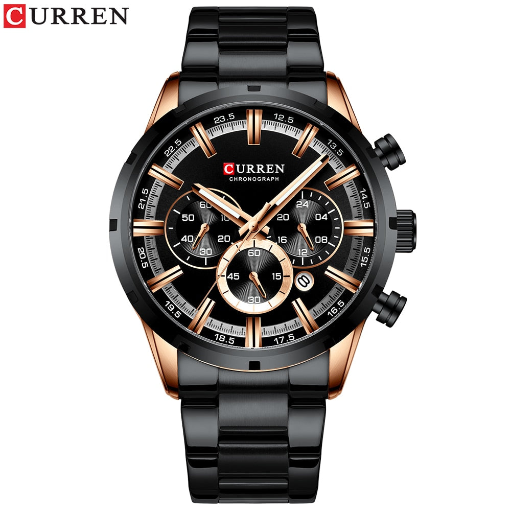 CURREN New Fashion Watches with Stainless Steel Top Brand Luxury Sports Chronograph