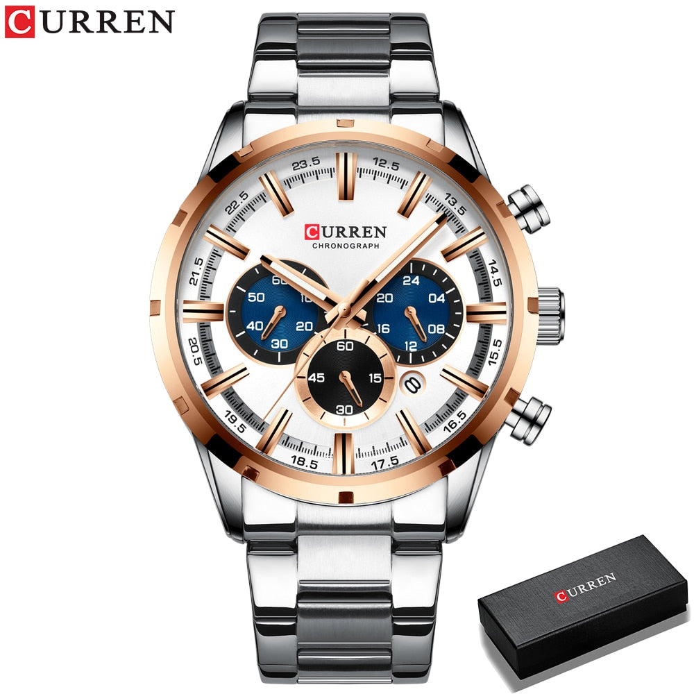 CURREN New Fashion Watches with Stainless Steel Top Brand Luxury Sports Chronograph