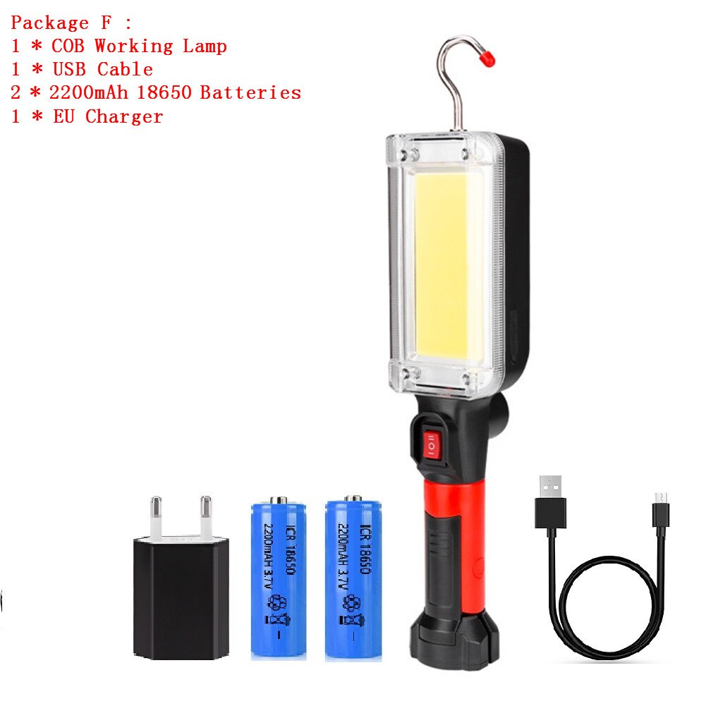 Portable Lantern Flashlight Power By 2*18650 Battery LED COB Magnetic Work Lighting