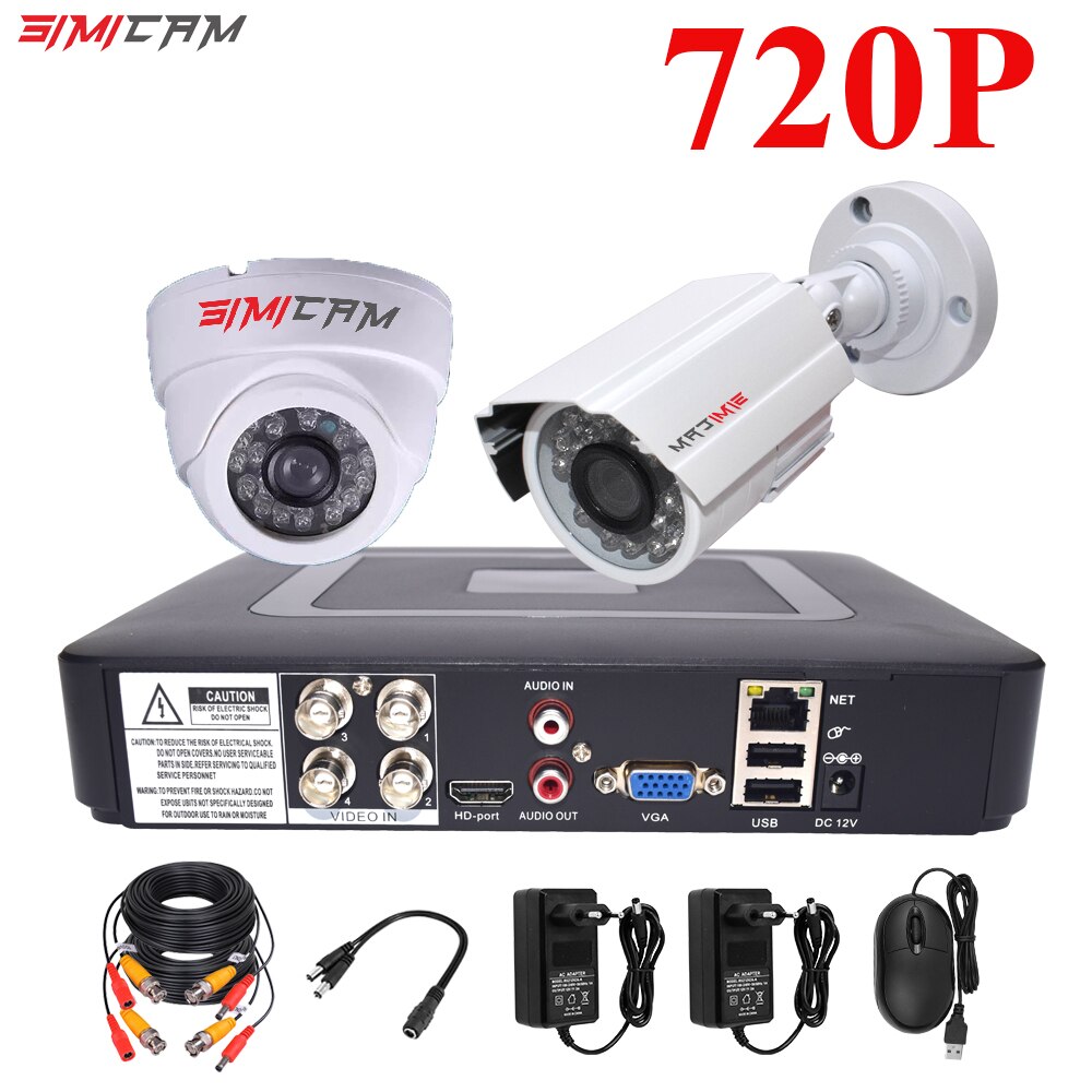 4CH DVR CCTV Security Camera System AHD Cameras Kit 1200TVL 2Pcs Dome Bullet