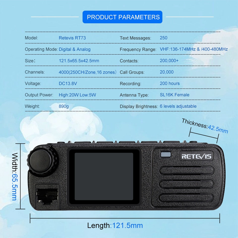 Ham Car Two-way Radio Transceiver Autoradio DMR Digital Mobile Radio Station Screen