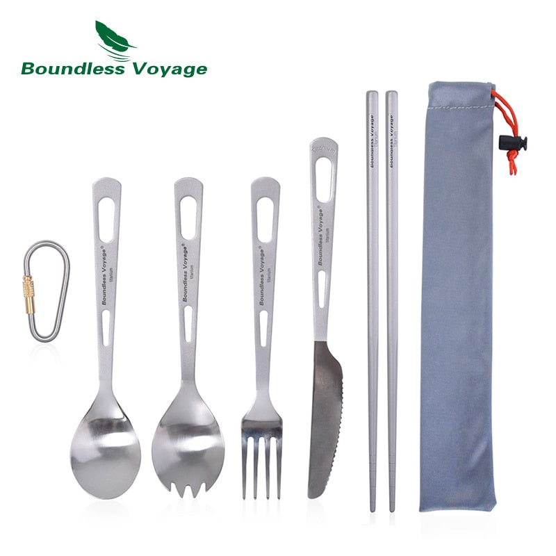 Boundless Voyage Titanium Camping Spoon Fork Portable Tableware Cutlery Flatware