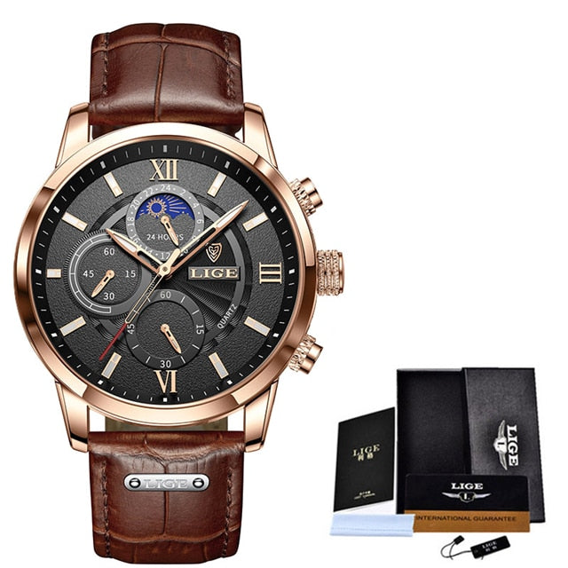 2022 LIGE Men&#39;s Watches Top Brand Luxury Men Wrist Watch Leather Quartz Watch