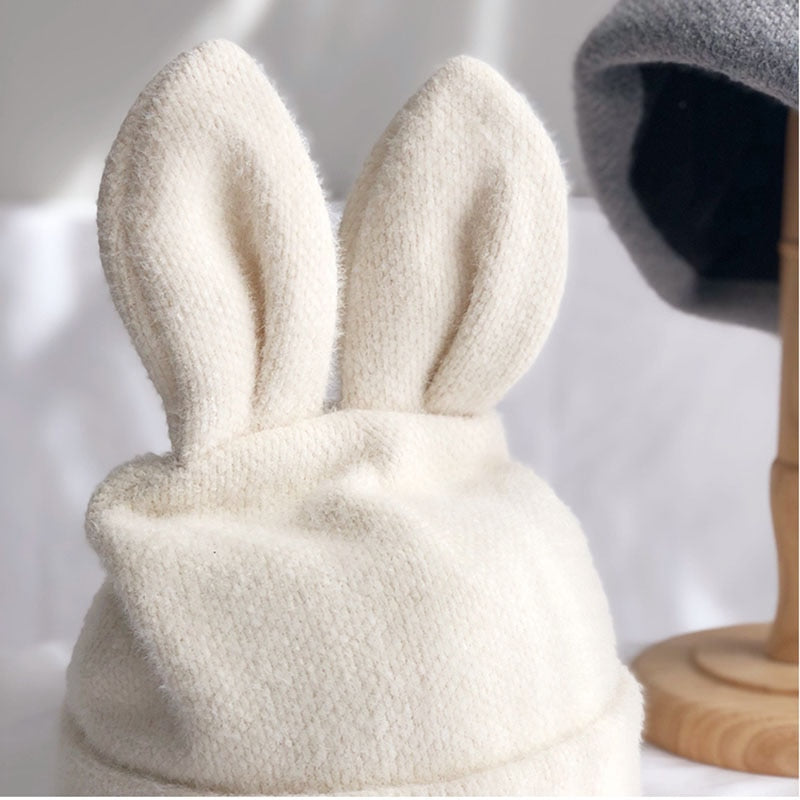 Draping rabbit ears rabbit fur hat women autumn and winter knitted wool hat winter