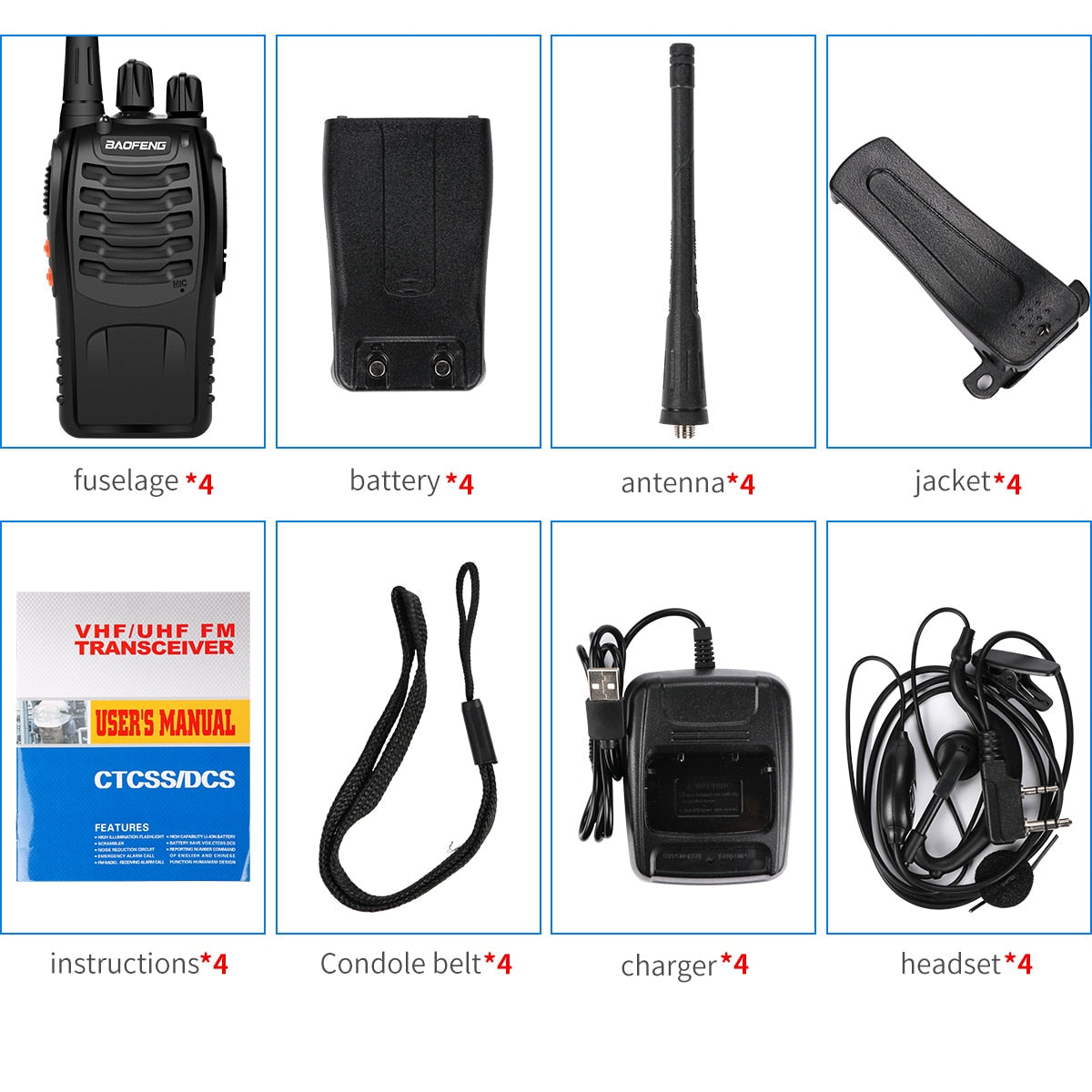 4/2/1PCS Baofeng 888S Walkie Talkie BF-888S 5W Ham Two-way radio set UHF 400-470MHz