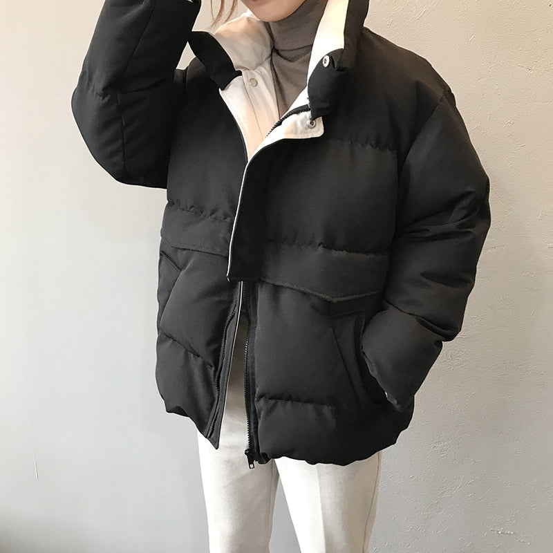 2022 Women&#39;s Winter Jacket Streetwear Polyester Zipper Straight 3 Solid Color