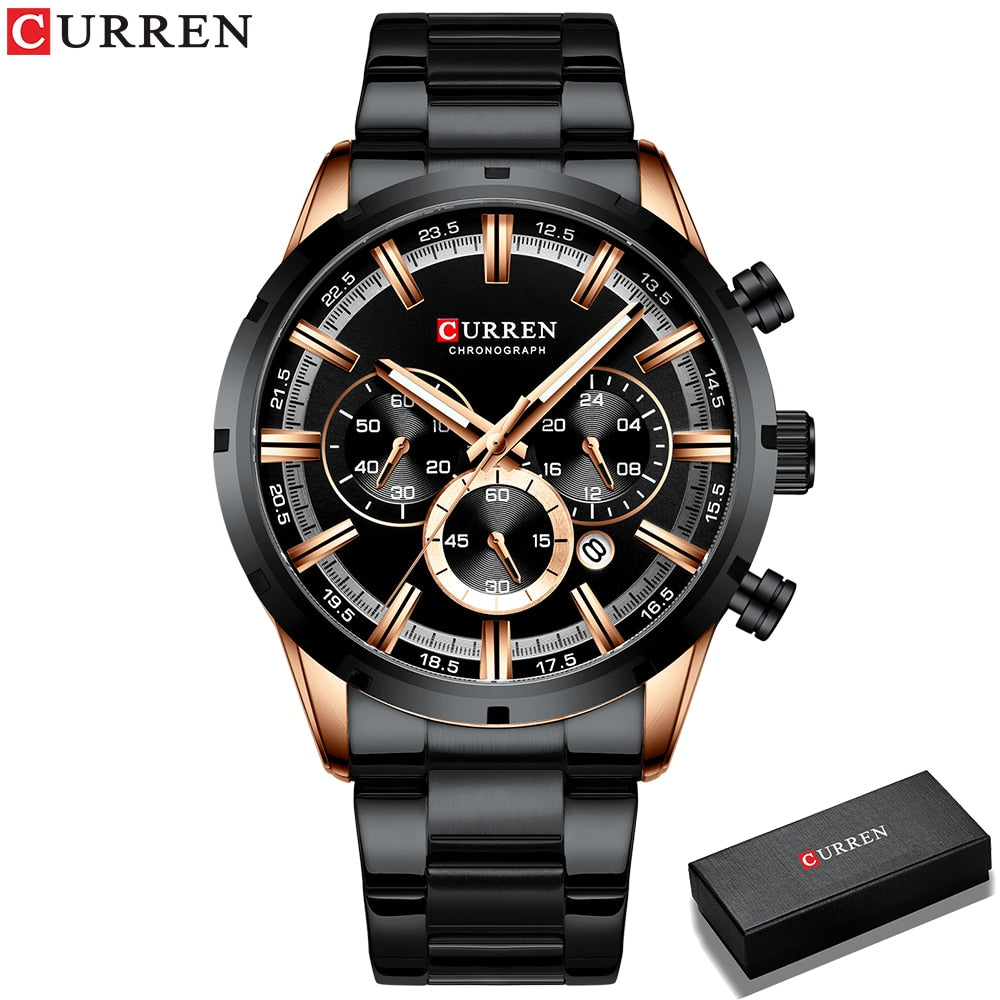 CURREN New Fashion Watches with Stainless Steel Top Brand Luxury Sports Chronograph