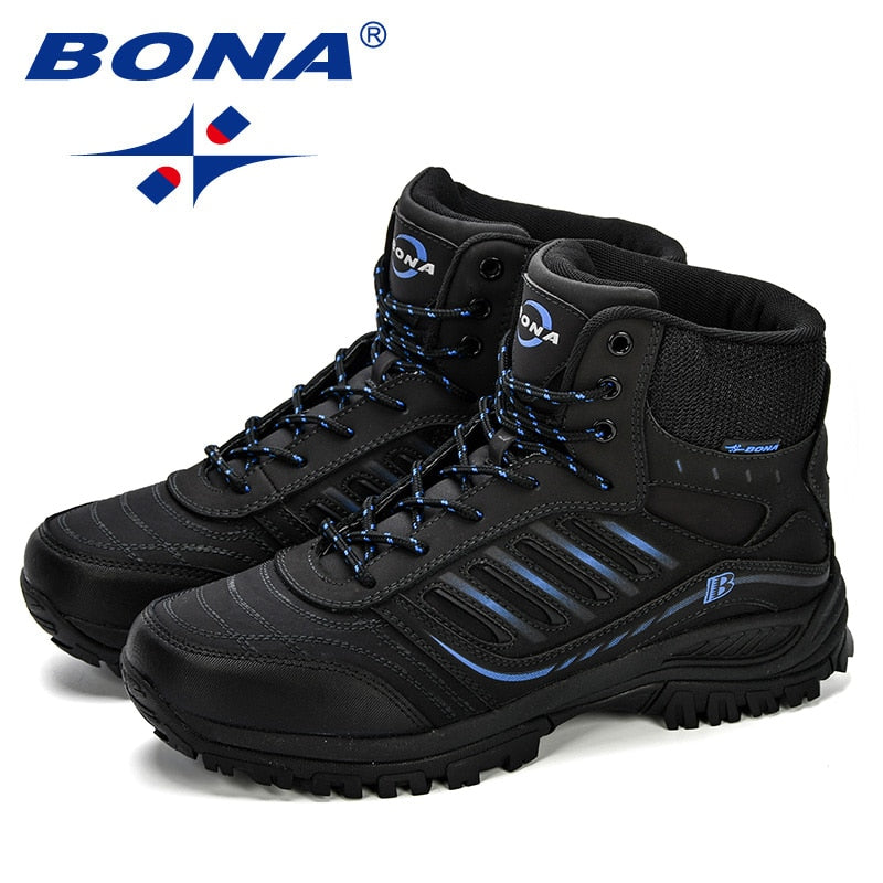 BONA Men Hiking Shoes Mid-Top Split Leather Outdoor Sneaker Men Comfy Trekking