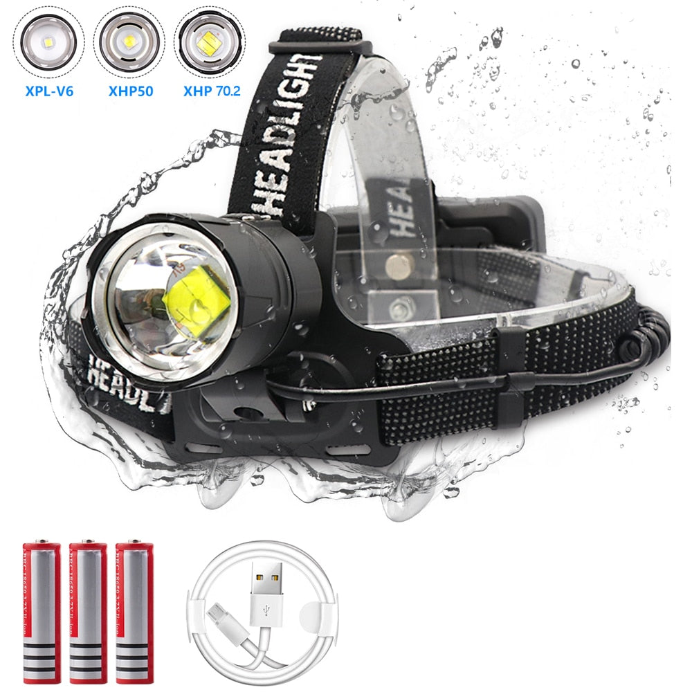 7000 Lumen XHP-70.2 led Headlamp Fishing Camping headlight High Power lantern Head