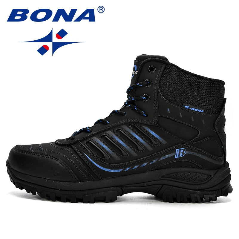 BONA Men Hiking Shoes Mid-Top Split Leather Outdoor Sneaker Men Comfy Trekking