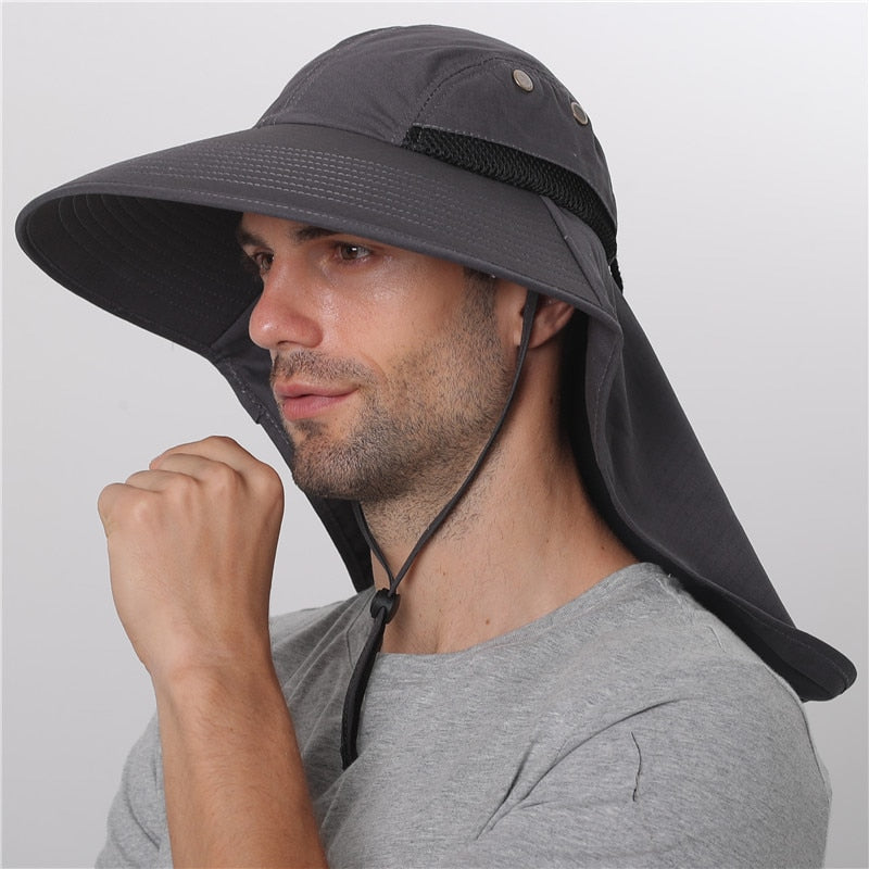 Summer Sun Hat Men Women Cotton Boonie Hat with Neck Flap Outdoor UV Protection