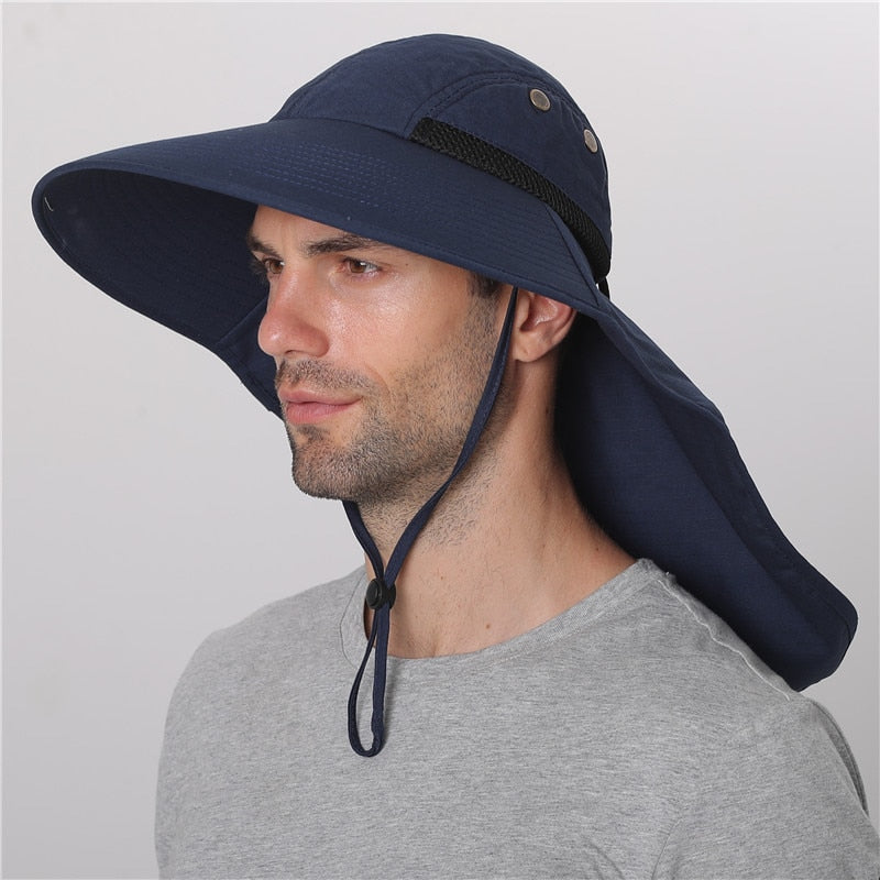 Summer Sun Hat Men Women Cotton Boonie Hat with Neck Flap Outdoor UV Protection