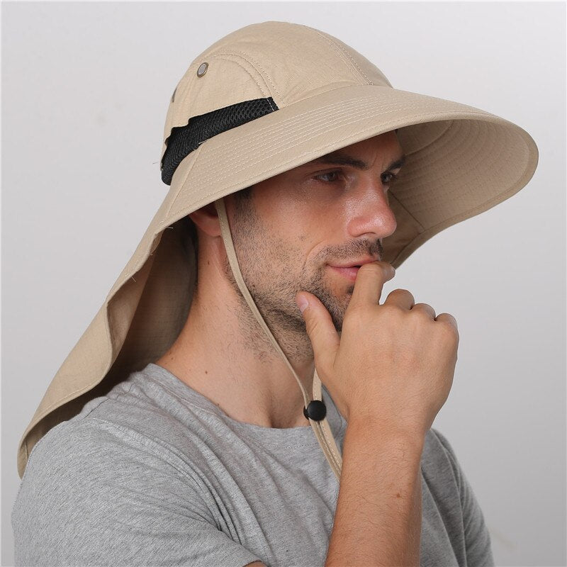 Summer Sun Hat Men Women Cotton Boonie Hat with Neck Flap Outdoor UV Protection