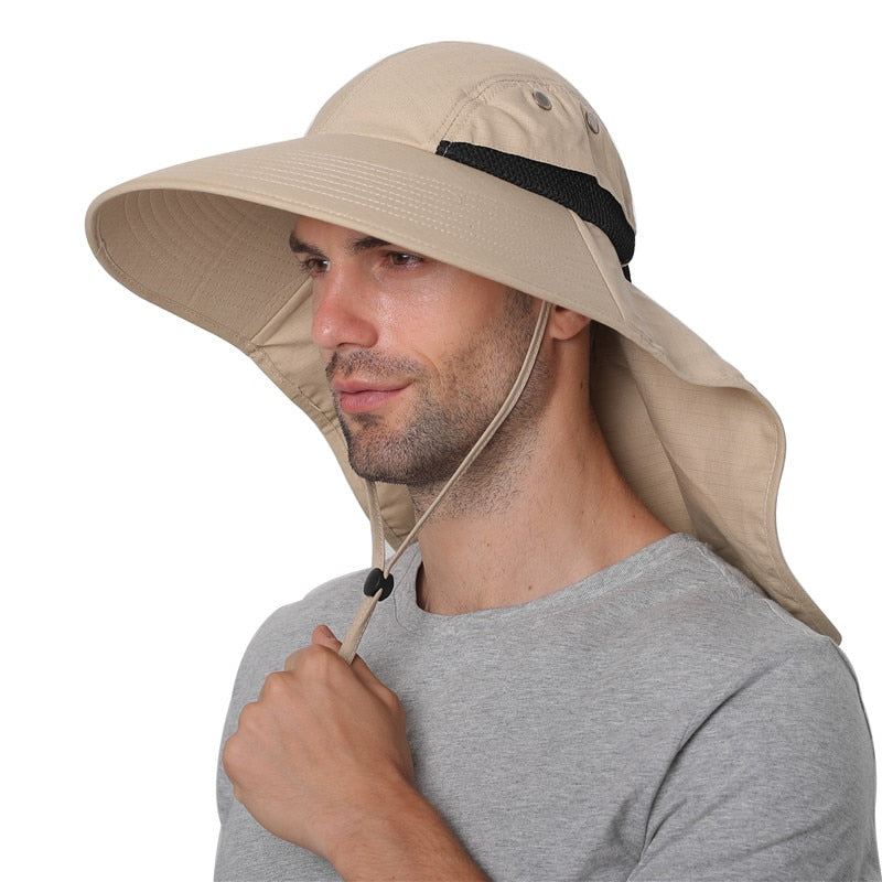 Summer Sun Hat Men Women Cotton Boonie Hat with Neck Flap Outdoor UV Protection