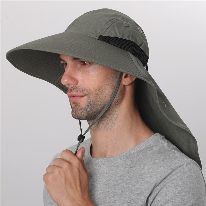 Summer Sun Hat Men Women Cotton Boonie Hat with Neck Flap Outdoor UV Protection