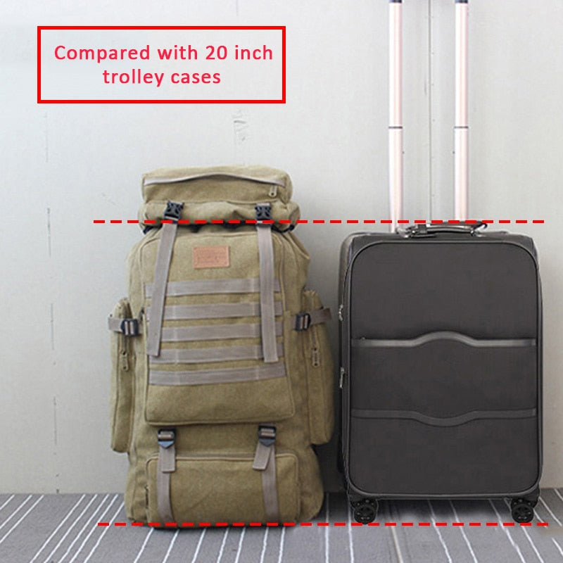 60L Large Military Bag Canvas Backpack Tactical Bags Camping Hiking Rucksack