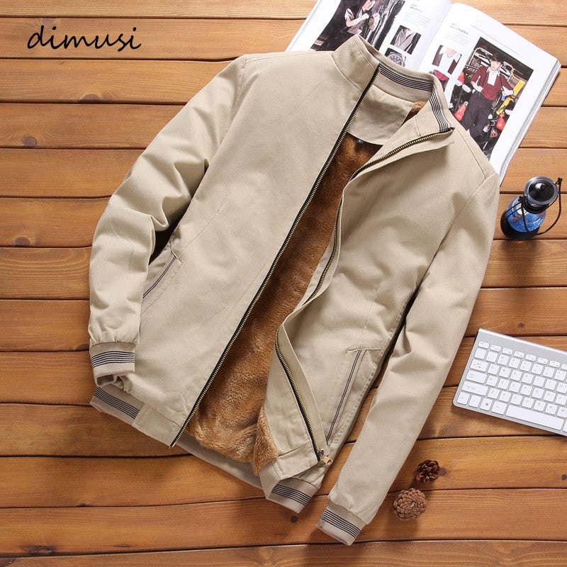 DIMUSI Autumn Mens Bomber Jackets Casual Male Outwear Fleece Thick Warm Windbreaker