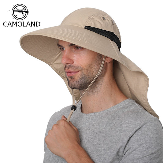 Summer Sun Hat Men Women Cotton Boonie Hat with Neck Flap Outdoor UV Protection