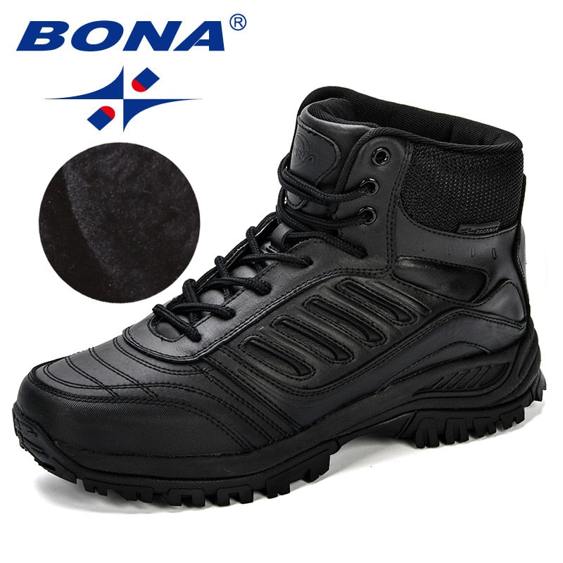 BONA Men Hiking Shoes Mid-Top Split Leather Outdoor Sneaker Men Comfy Trekking