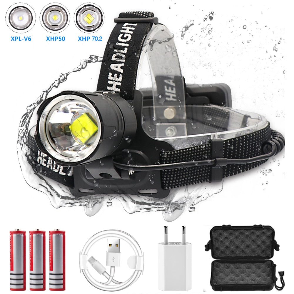 7000 Lumen XHP-70.2 led Headlamp Fishing Camping headlight High Power lantern Head