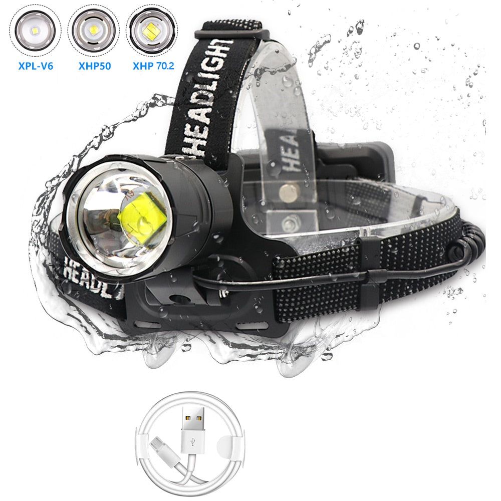 7000 Lumen XHP-70.2 led Headlamp Fishing Camping headlight High Power lantern Head