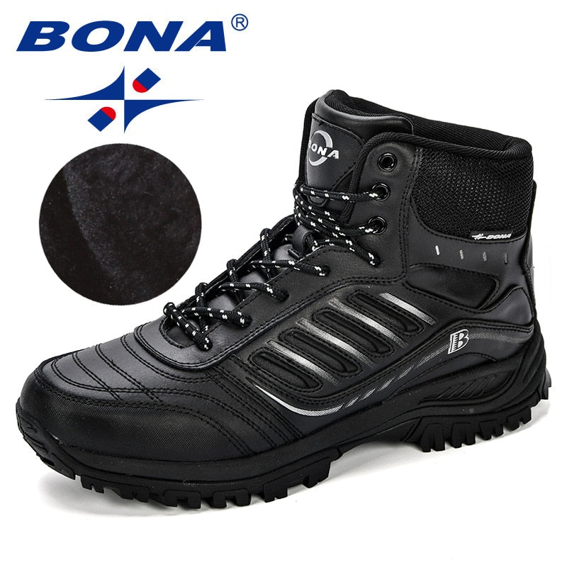 BONA Men Hiking Shoes Mid-Top Split Leather Outdoor Sneaker Men Comfy Trekking