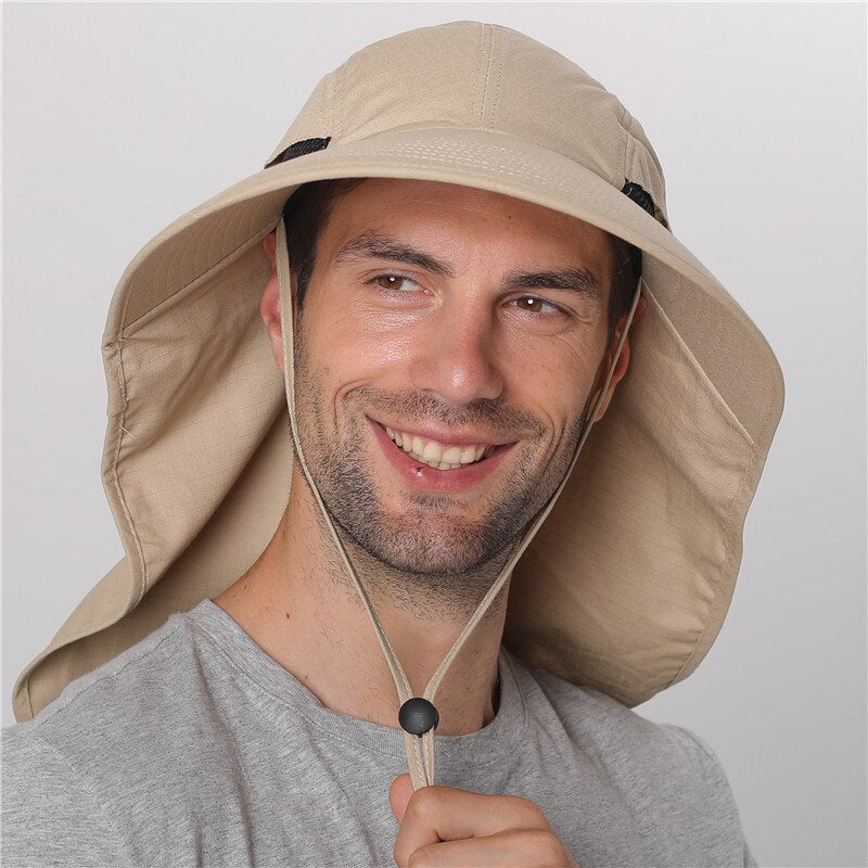 Summer Sun Hat Men Women Cotton Boonie Hat with Neck Flap Outdoor UV Protection