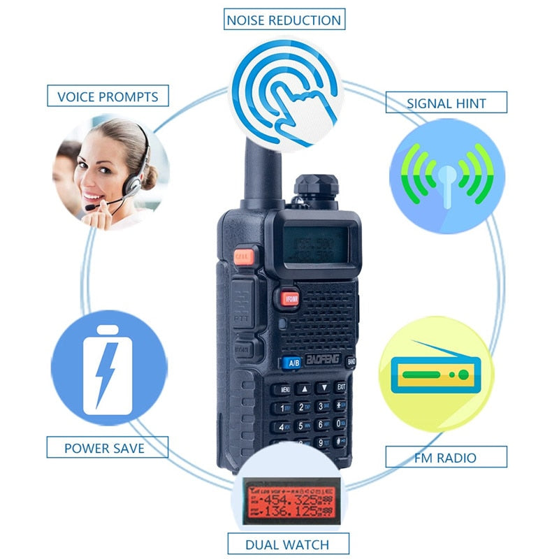 2Pcs Baofeng UV-5R Walkie Talkie CB Ham Radio Station 5W 128CH VHF UHF Dual Band