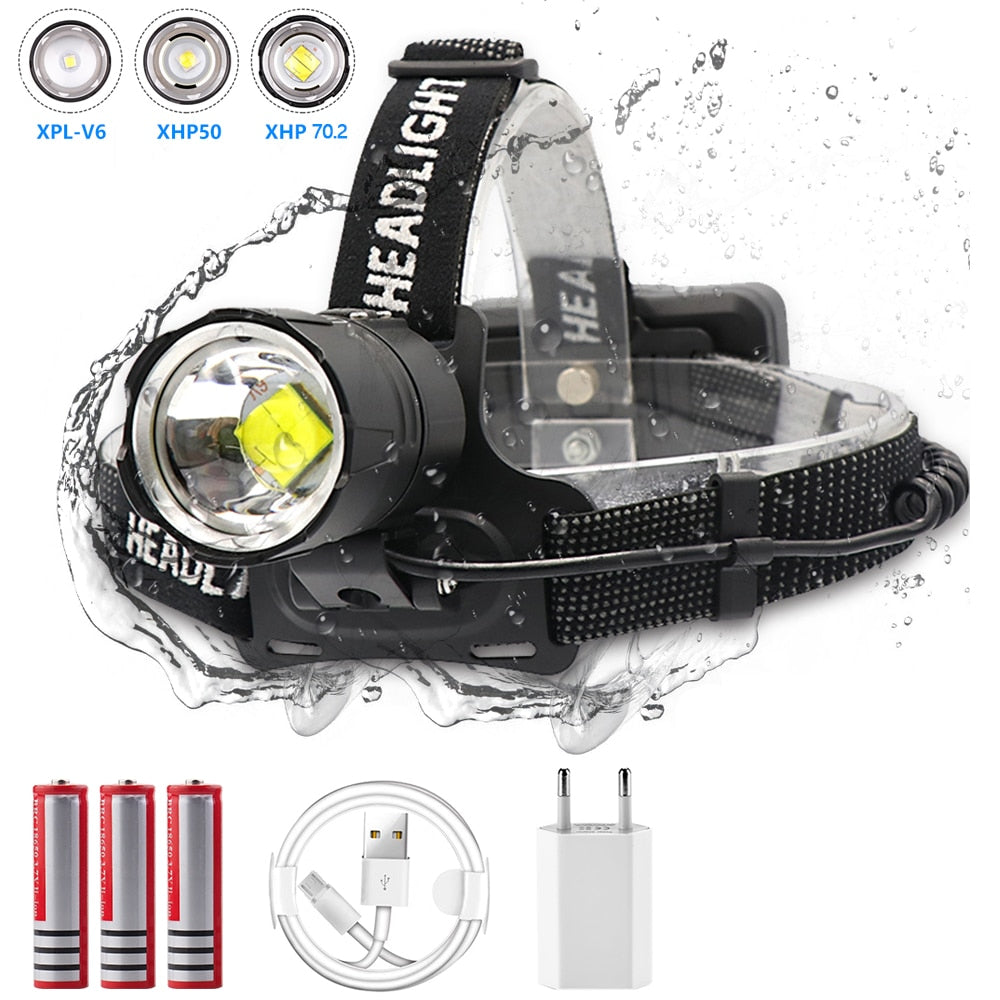 7000 Lumen XHP-70.2 led Headlamp Fishing Camping headlight High Power lantern Head