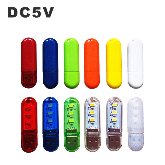 LED USB Night Light Portable U Disk Lamp 3LEDs 1.5W Reading Lamps Colorful Mini