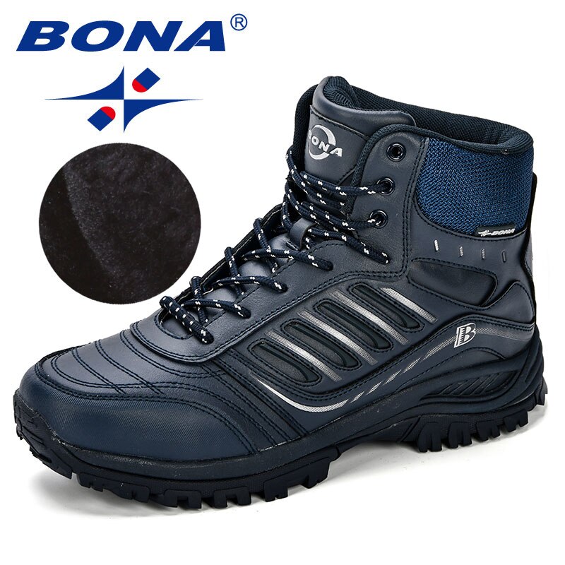 BONA Men Hiking Shoes Mid-Top Split Leather Outdoor Sneaker Men Comfy Trekking