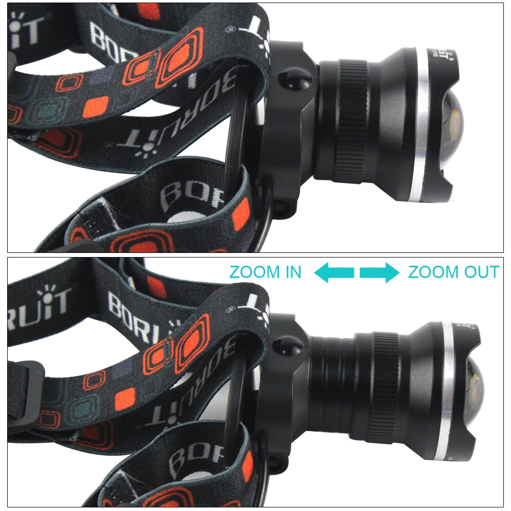 BORUiT RJ-2166 Zoom Headlamp T6 LED Powerful Headlight Waterproo fUse AA Battery