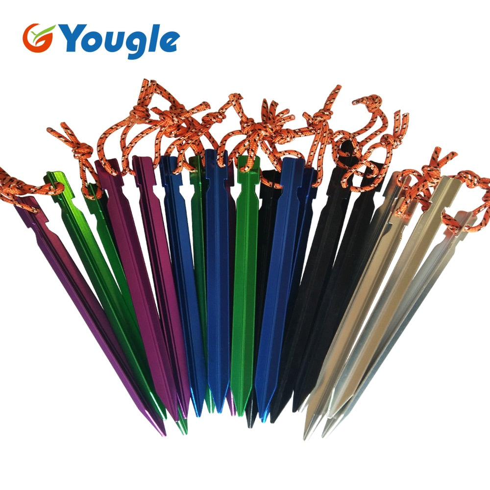 10pcs/set 18cm Aluminum alloy Tent Pegs with Rope Stake Camping Hiking Equipment
