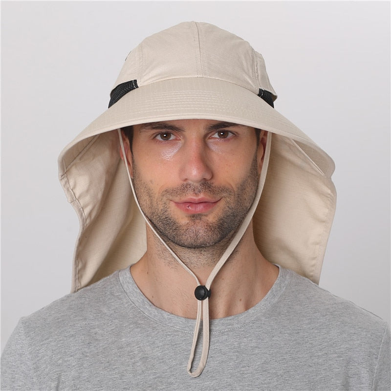 Summer Sun Hat Men Women Cotton Boonie Hat with Neck Flap Outdoor UV Protection