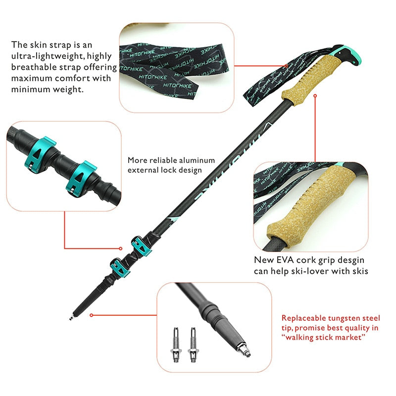 Hitorhike/Homful 195g/pc carbon fiber external quick lock Trekking poles