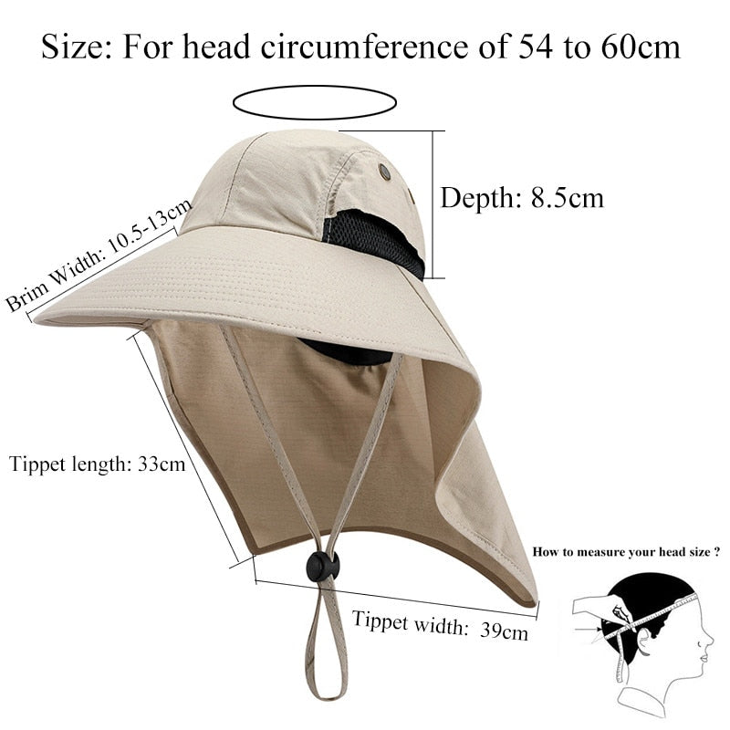 Summer Sun Hat Men Women Cotton Boonie Hat with Neck Flap Outdoor UV Protection