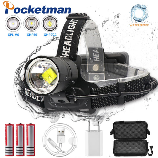 7000 Lumen XHP-70.2 led Headlamp Fishing Camping headlight High Power lantern Head