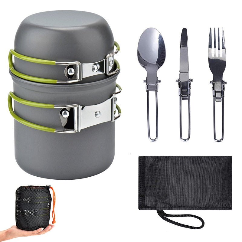 Outdoor Camping Tableware Kit Outdoor Cookware Set Foldable Spoon Fork Knife Kettle