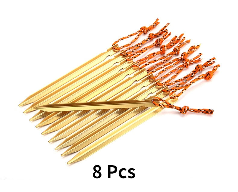 Jungle King 8 Pcs Aluminument Tent Pegs Nail with Rope Camping Hiking Equipment Outdoor