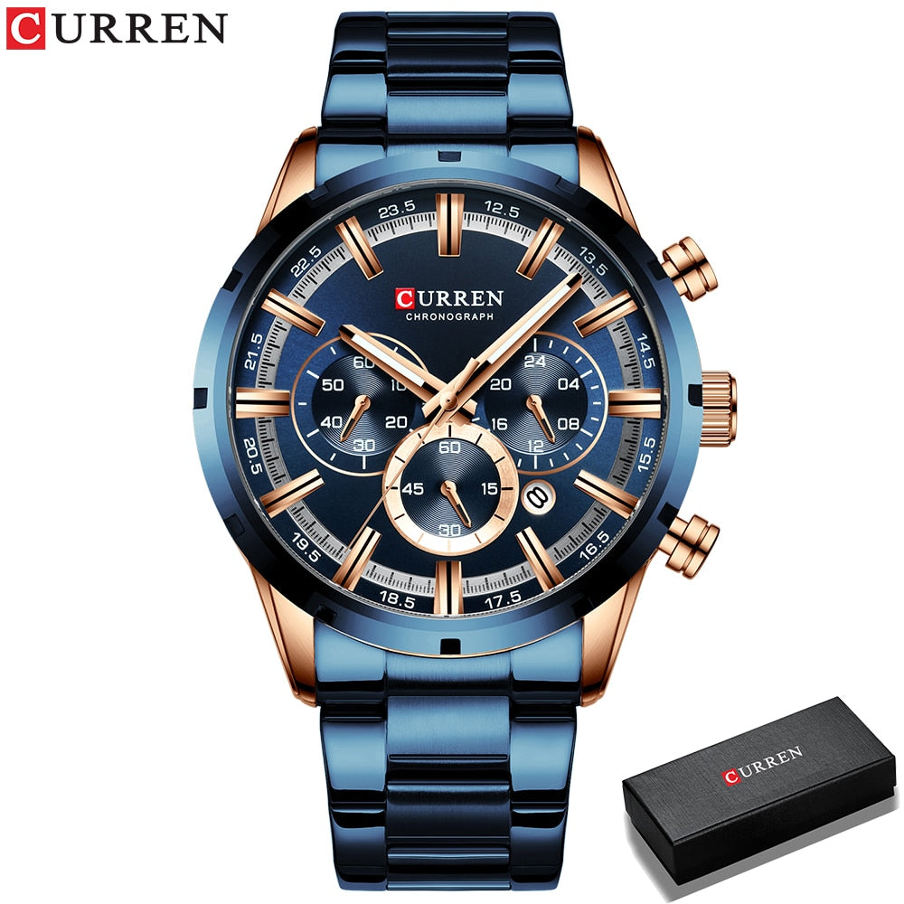 CURREN New Fashion Watches with Stainless Steel Top Brand Luxury Sports Chronograph