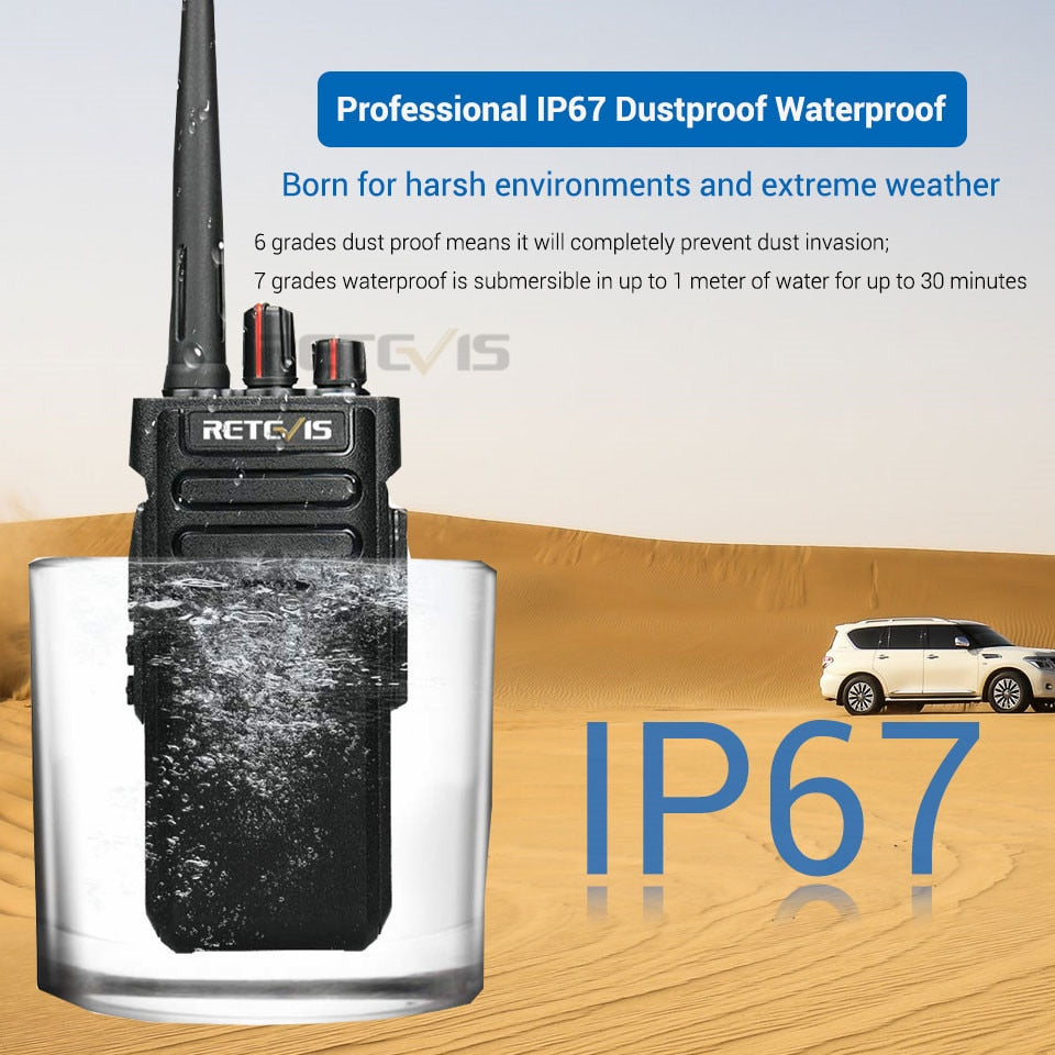 Portable Walkie Talkie Long Range RETEVIS IP67 Waterproof RT29 2pcs UHF VHF 10W