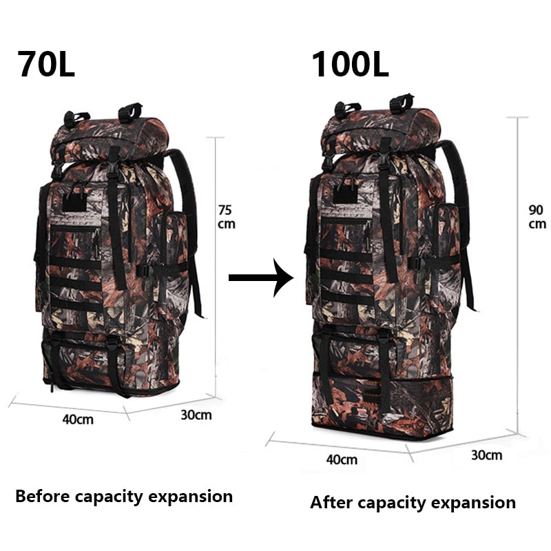 100L Large Capacity Waterproof Molle Camo Tactical Backpack Hiking Camping