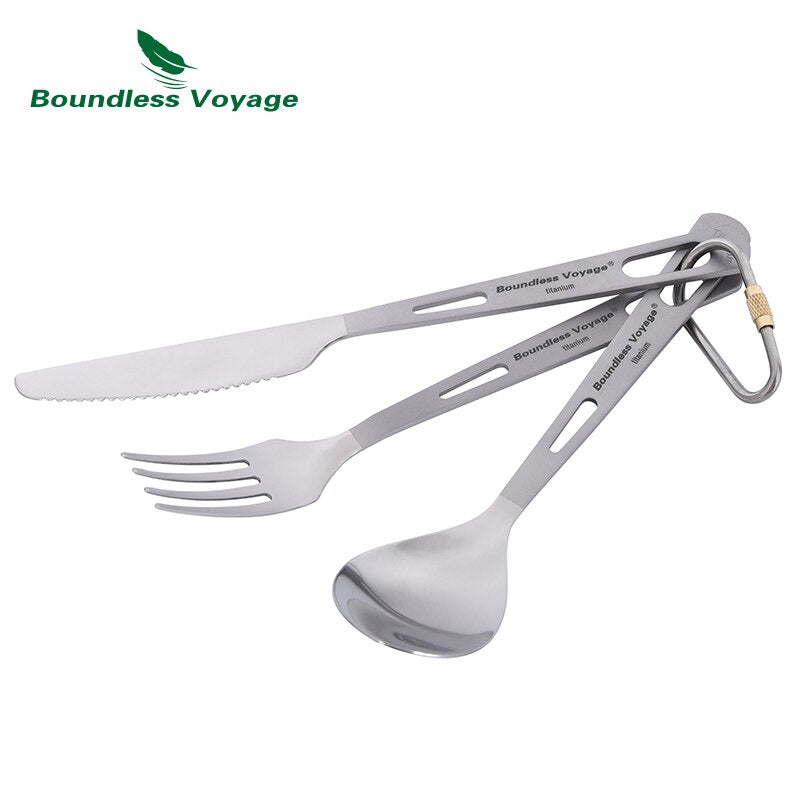 Boundless Voyage Titanium Camping Spoon Fork Portable Tableware Cutlery Flatware