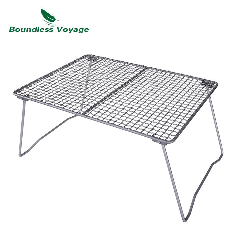 Boundless Voyage Titanium Charcoal BBQ Grill Net with Folding Legs for Camping Beach