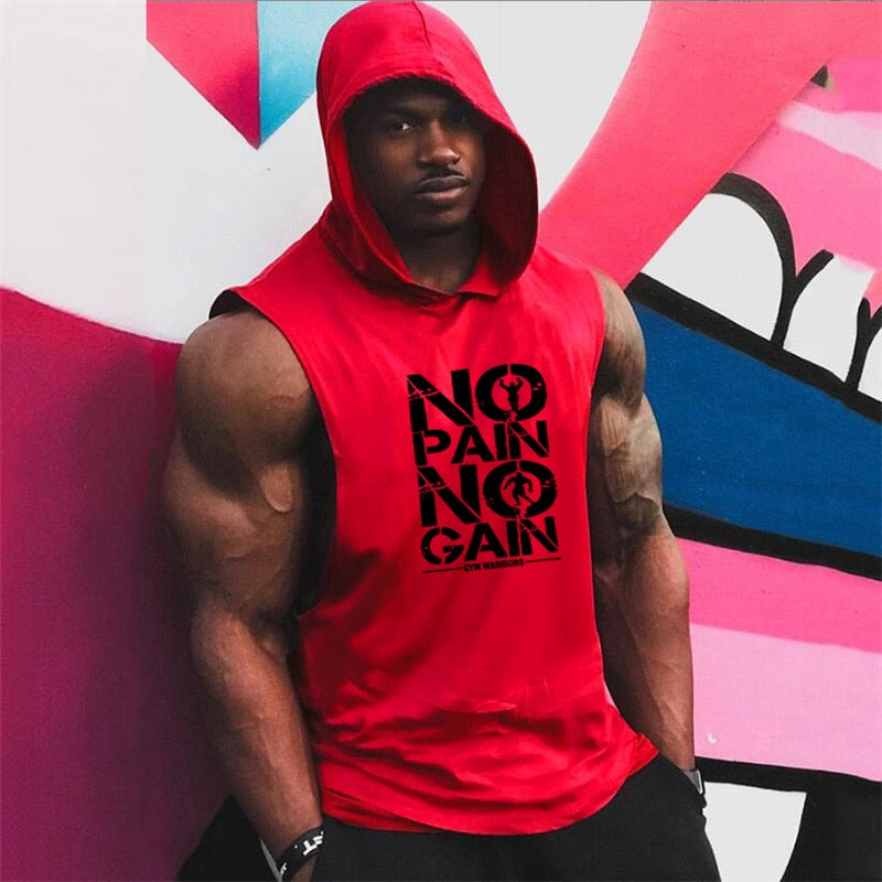 Brand Gyms Clothing Mens Bodybuilding Hooded Tank Top Cotton Sleeveless