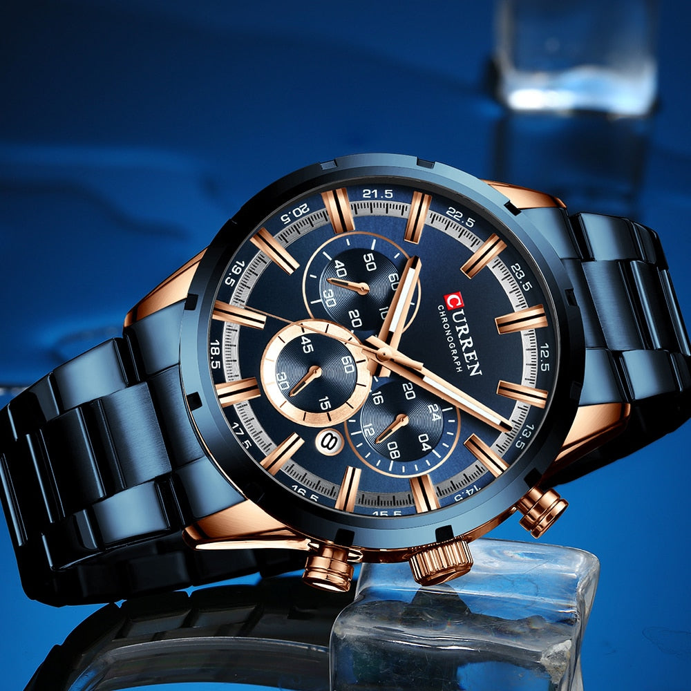 CURREN New Fashion Watches with Stainless Steel Top Brand Luxury Sports Chronograph