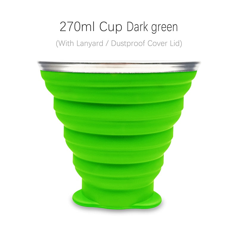 270ml Silicone Collapsible Travel Cup Outdoor Portable Folding Camping Cups With Lids