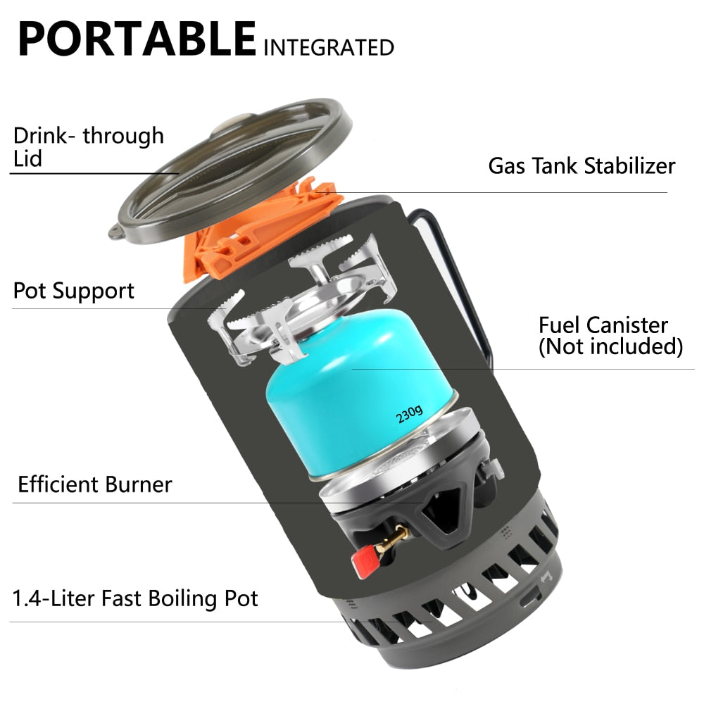 APG Portable Cooking System Outdoor Hiking Stove Heat Exchanger Pot Propane Gas