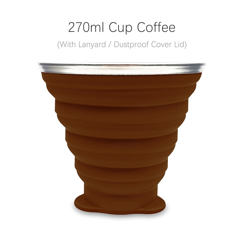 270ml Silicone Collapsible Travel Cup Outdoor Portable Folding Camping Cups With Lids