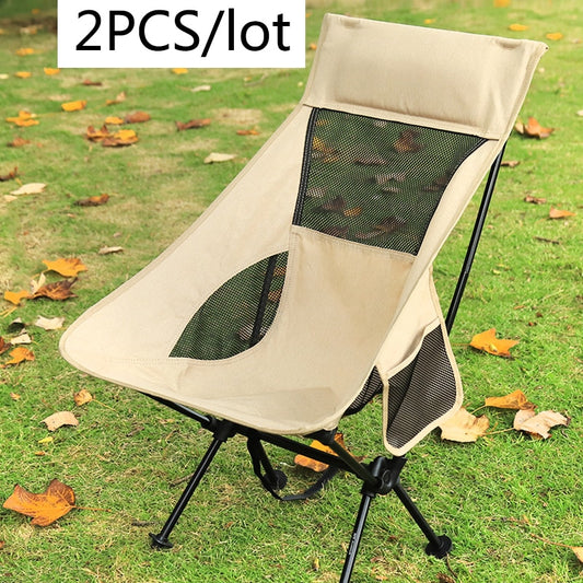 2 PCS Portable Ultralight Outdoor Folding Camping Chair Moon Chairs Tools